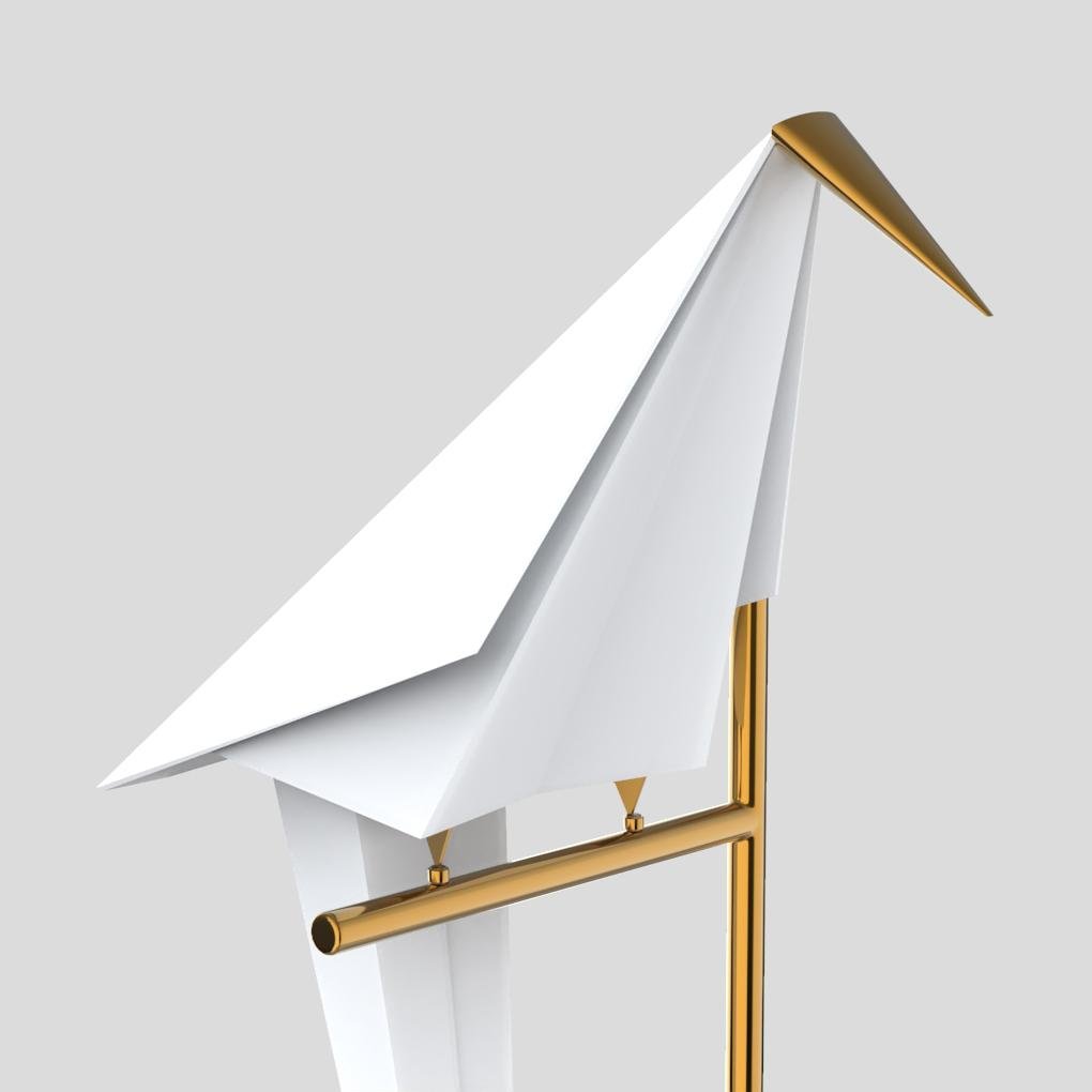 Origami Bird Table Lamp Swaying LED Brass Mid-Century Sculptural Accent 33 Inch Glowing Shade