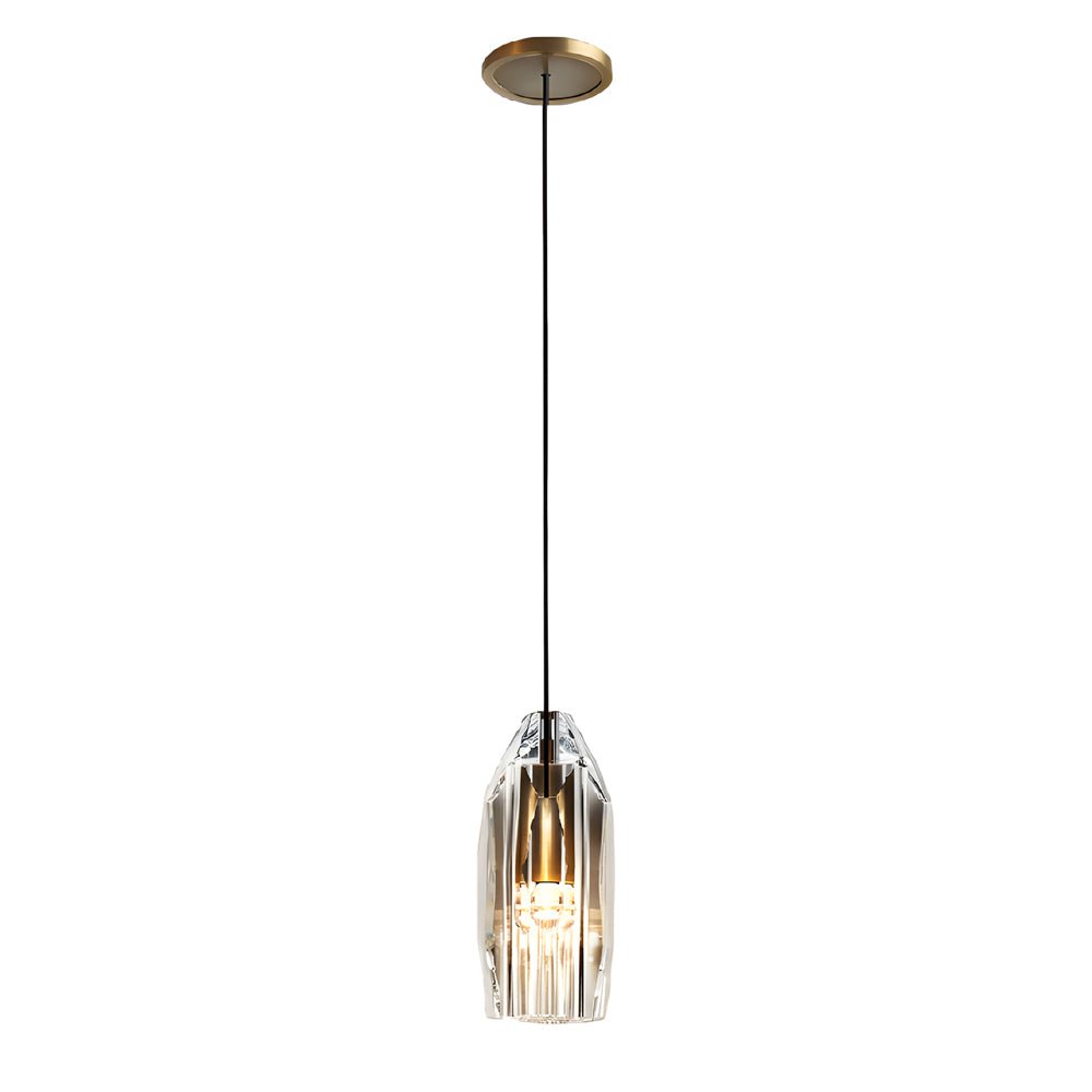 Faceted Crystal Geometric Pendant Light with Brass Hardware