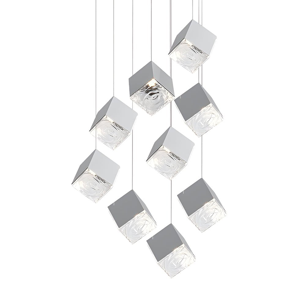 Staircase Chandelier Stainless Steel Glass Ice Cube Geometric Integrated LED Modern Postmodern Fixed 3000K Gold Chrome Eight Configurations 1-Light to 9-Light
