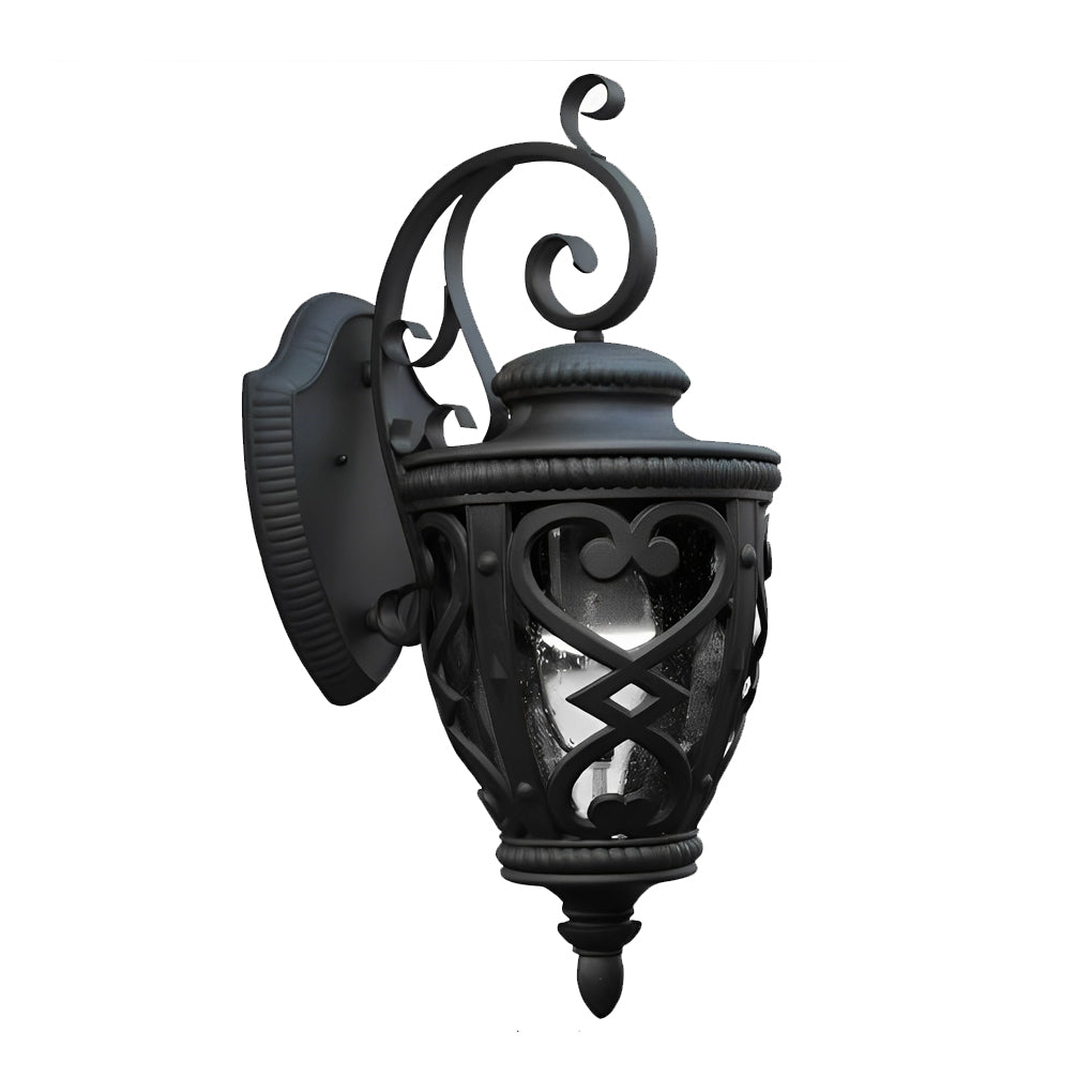 Retro Outdoor Wall Lantern Die-Cast Aluminum Ornate Bubbles Glass E27 IP33 Black 2 Sizes