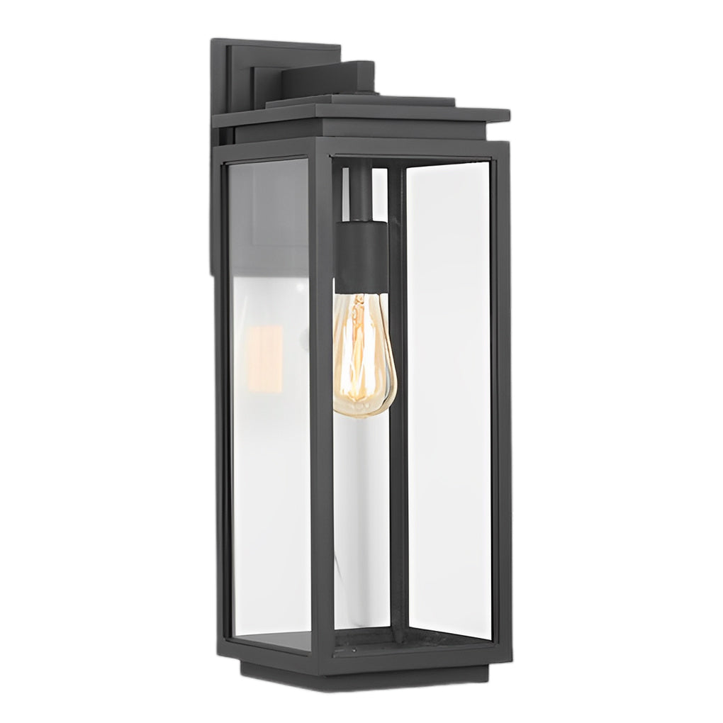 Modern Black Rectangular Glass Outdoor Wall Lantern E27 3 Heights Waterproof
