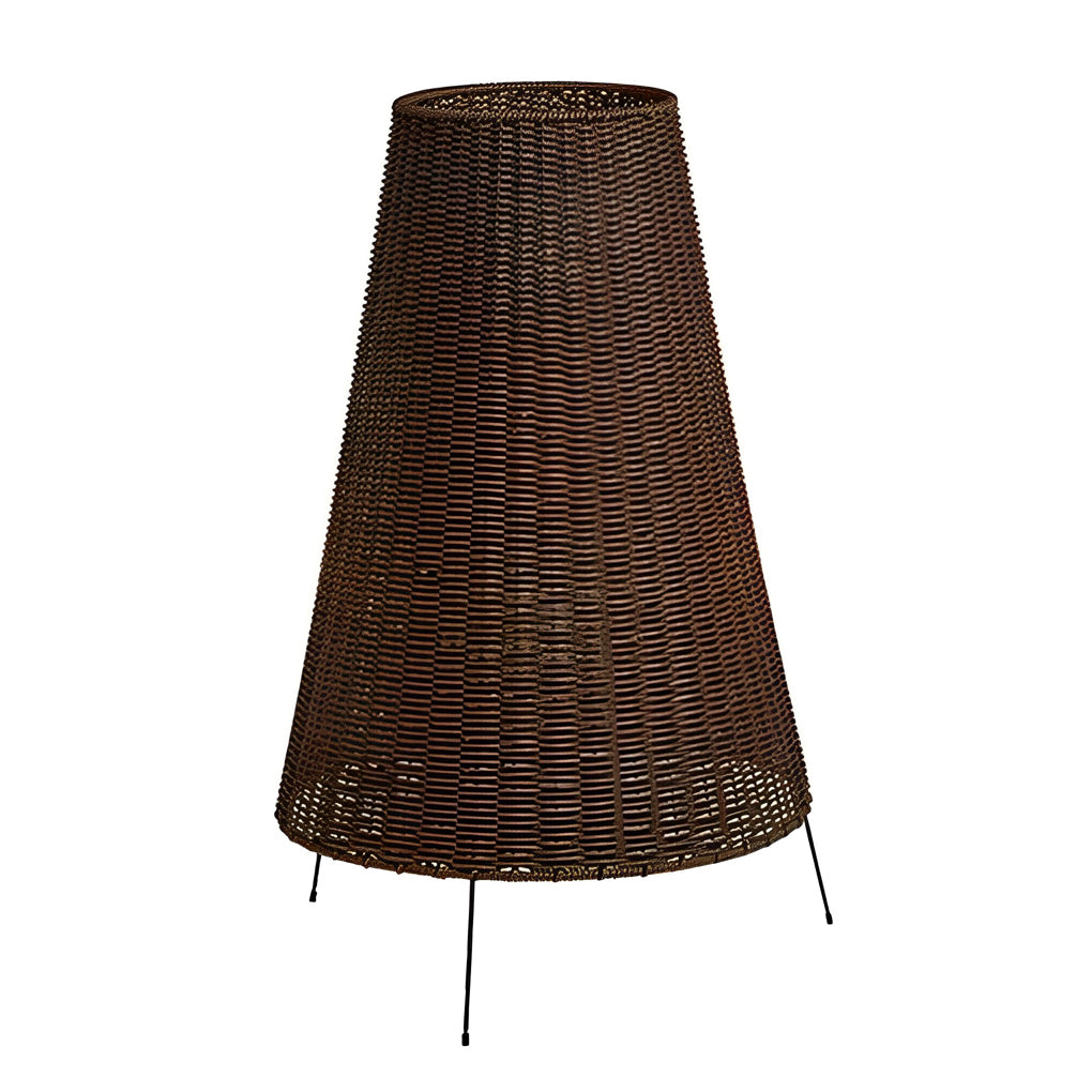 Rattan Tapered Drum Tripod LED Outdoor Floor Lamp IP65 Glass Diffuser 3000K 40W
