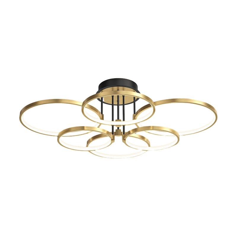Concentric Rings Semi-Flush Mount Ceiling Light — Modern Gold LED Leather Detail 3 5 6 Ring | NordaLight