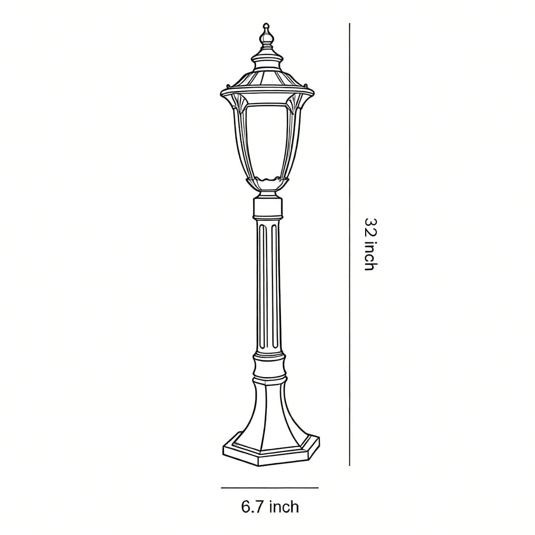 Traditional European Style Garden Post Light Black Aluminum Glass Lantern 9W 31 Inch Carved | NordaLight