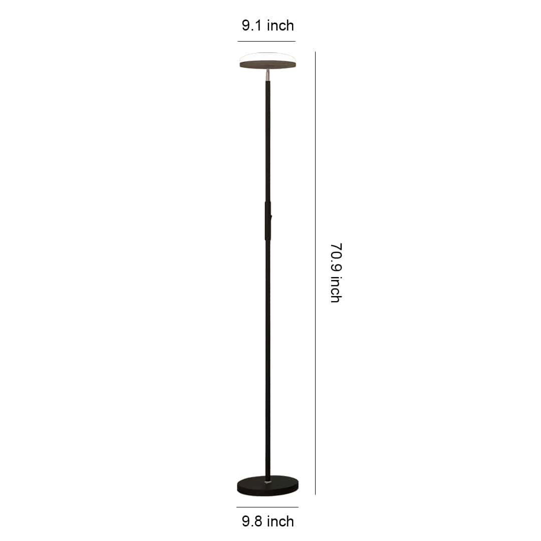 Modern Floor Lamp LED 360 Degree Adjustable Head Uplight Downlight Acrylic Disc Iron Dimmable Remote 3 Color Modes Black White 71 Inch | NordaLight