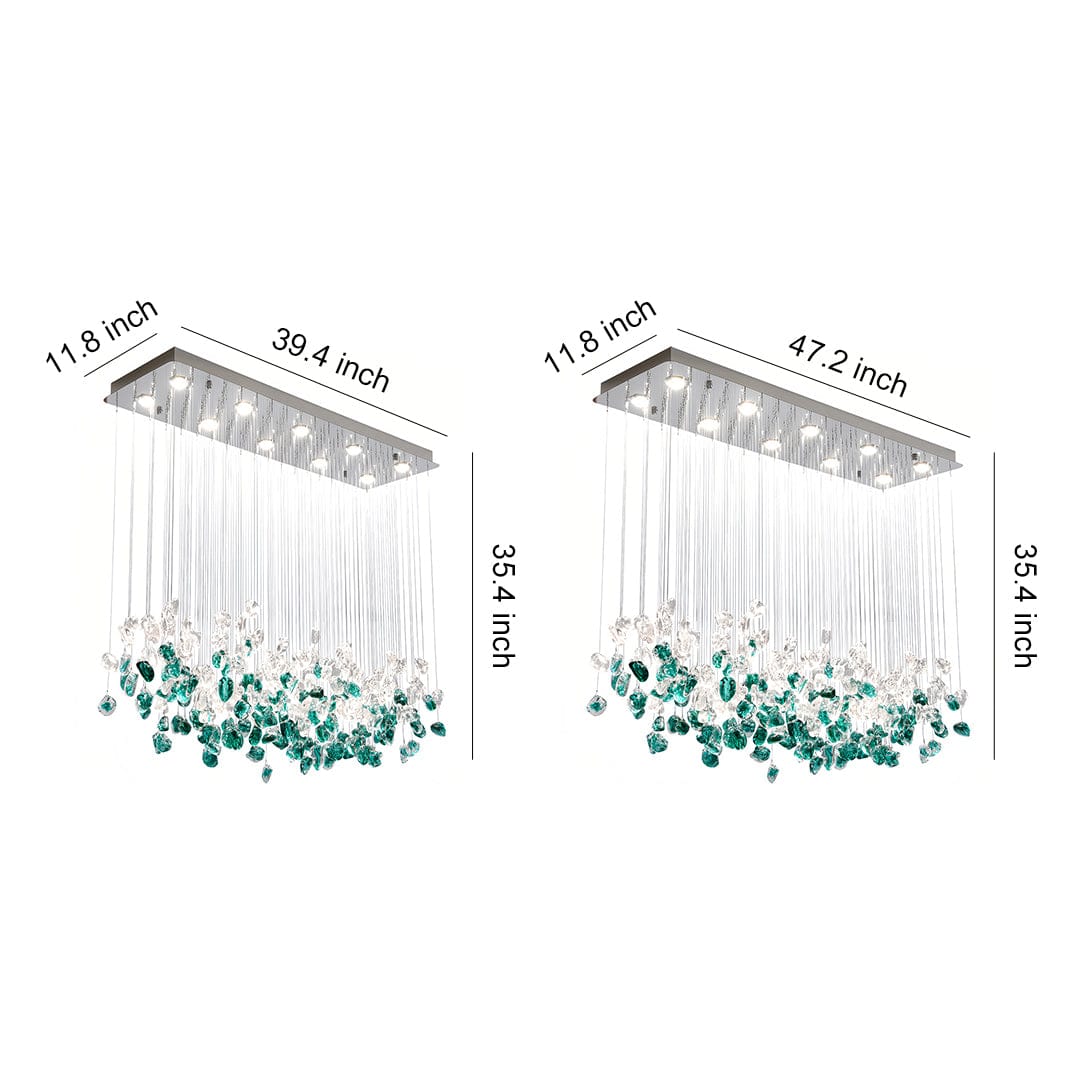 Island Chandelier Hand-Blown Green Glass Stainless Steel LED Tri-Color French Style | NordaLight