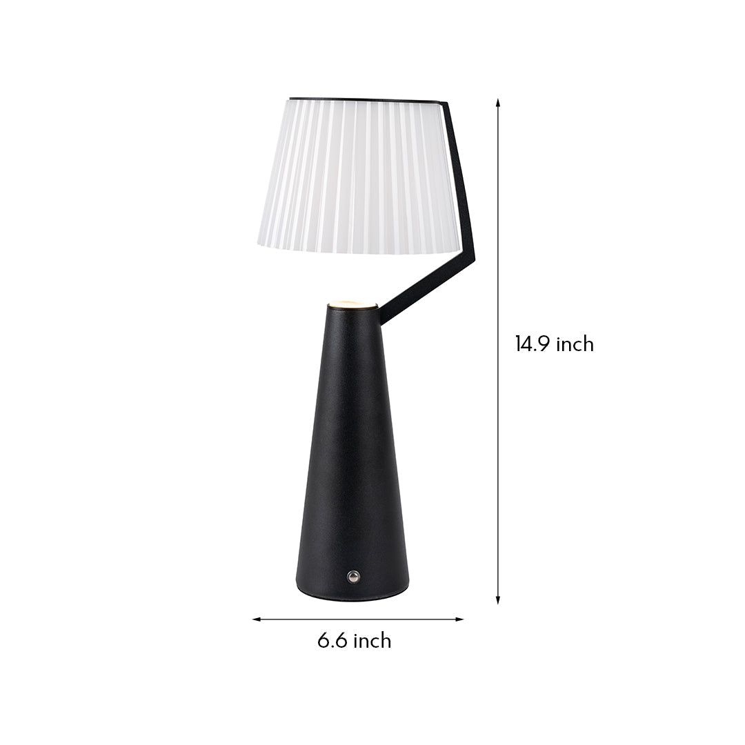 Nordic Pleated PS Shade Table Lamp Iron Base USB Rechargeable Touch Dimmable Black White 14.96 Inch
