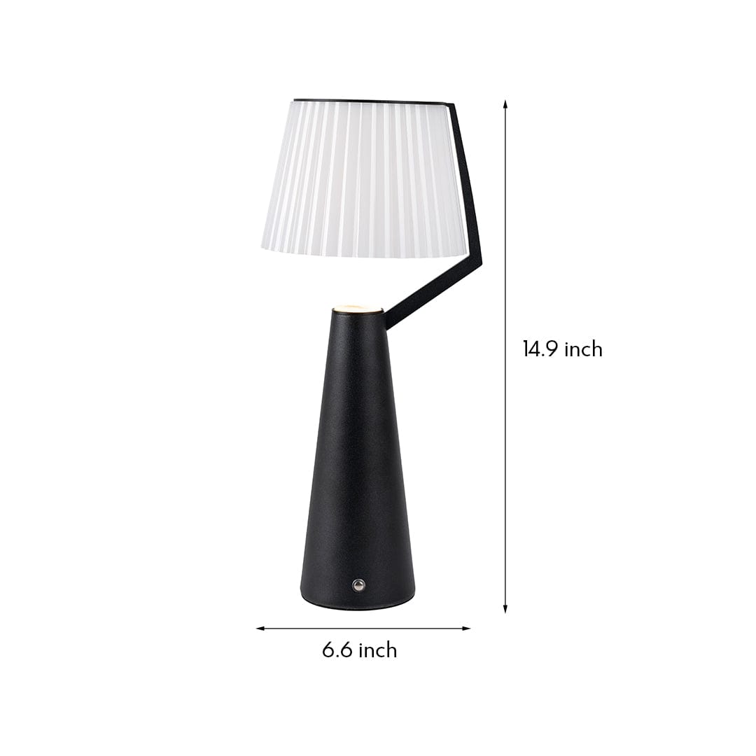 Nordic Pleated PS Shade Table Lamp Iron Base USB Rechargeable Touch Dimmable Black White 14.96 Inch | NordaLight