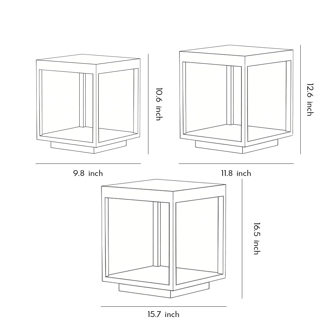 Modern Open Frame Square Outdoor Pillar Light Black Stainless Steel Acrylic Solar or Hardwired IP54 3 Sizes