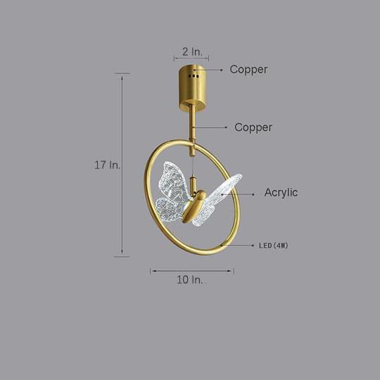 Butterfly Acrylic Ring Semi-Flush Mount Ceiling Light — Nordic Copper Brass Uplight Warm White LED Golden 10 Inch | NordaLight
