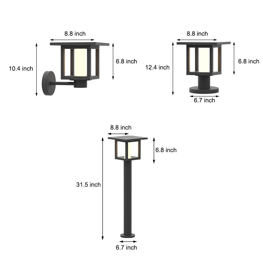 Modern Outdoor LED Post Light Solar Hardwired Dual Power Lawn Wall Sand Gray 3 Sizes