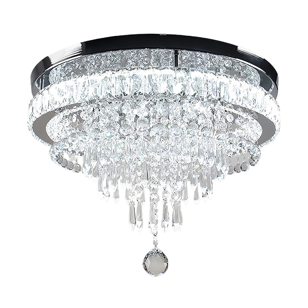 Crystal Flush Mount Light Stainless Steel Gold Tiered Round Modern Luxury LED Four Lighting Modes | NordaLight
