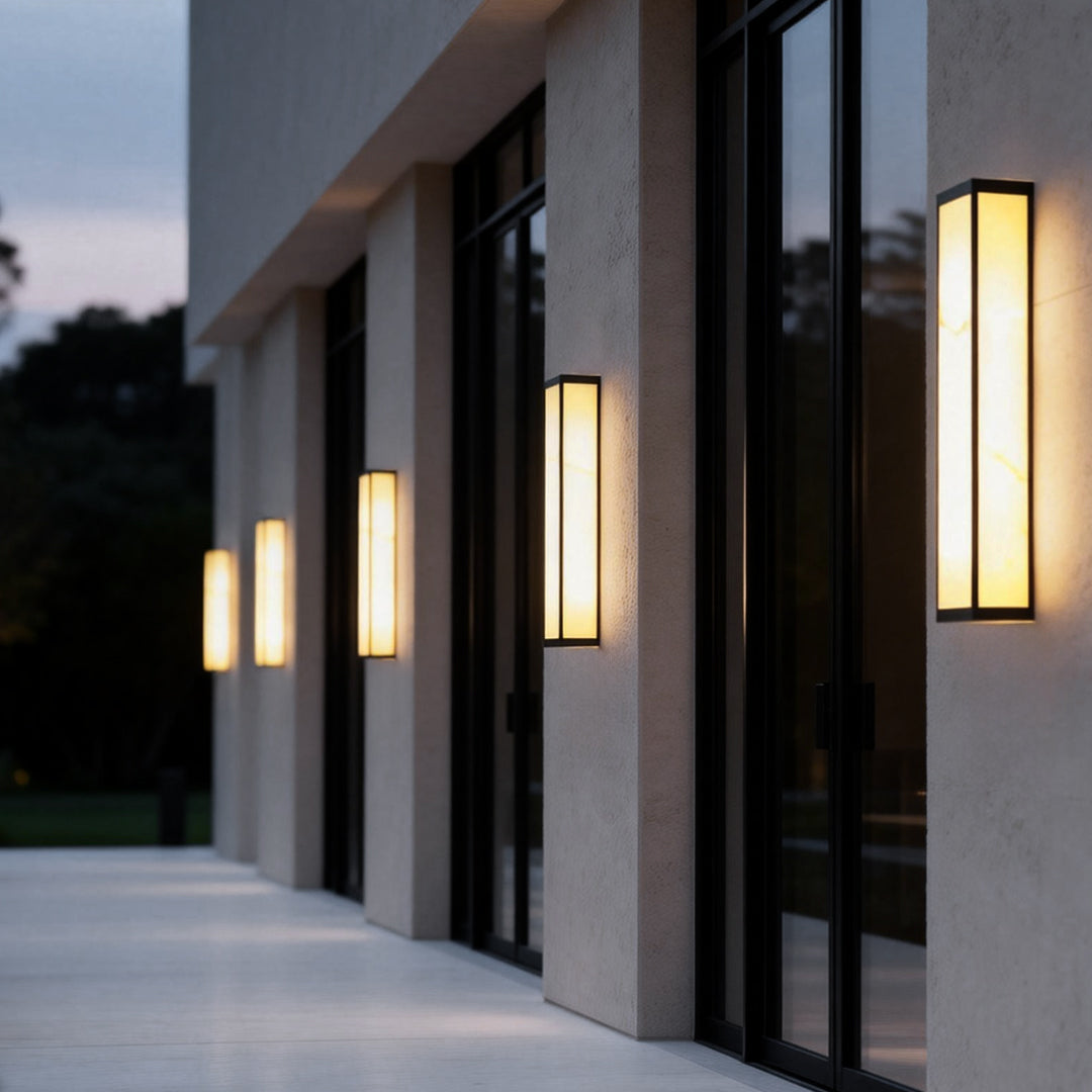 Modern Marble Finish Stainless Steel LED Outdoor Wall Sconce Black IP65 CRI80 4 Heights Courtyard Park Villa