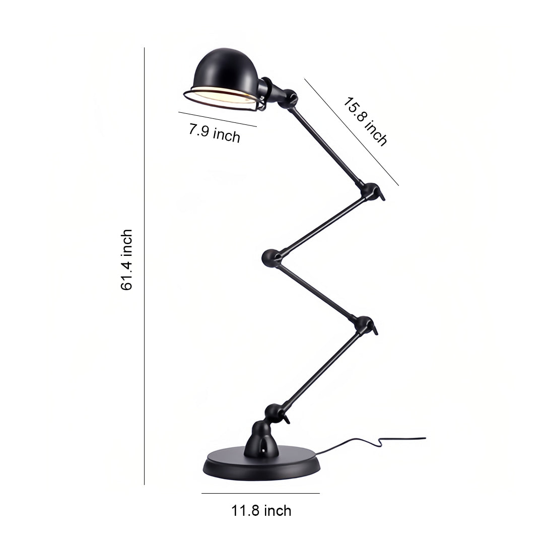 Industrial Articulated Floor Reading Lamp 4-Segment Iron Arm E27 LED 3000K Warm White Foot Switch Black White 61''