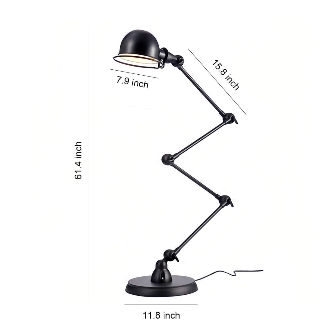 Industrial Articulated Floor Reading Lamp 4-Segment Iron Arm E27 LED 3000K Warm White Foot Switch Black White 61'' | NordaLight