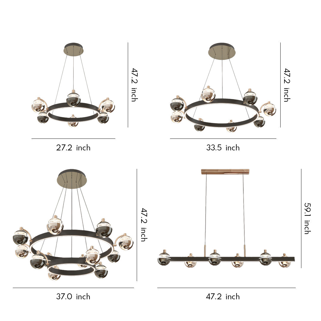 Black Gold Ring Chandelier LED Nordic 3000K 4500K 6000K 4 Configurations