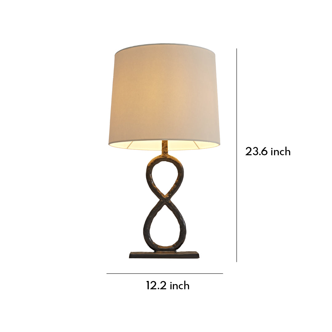 Bronze Pure Copper Table Lamp Twisted Infinity Base Beige Fabric Shade European Luxury LED 8W 23.62 Inch