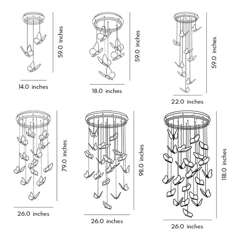 Butterfly Staircase Chandelier Gold Iron Acrylic Wings LED Dimmable 3000K 6000K