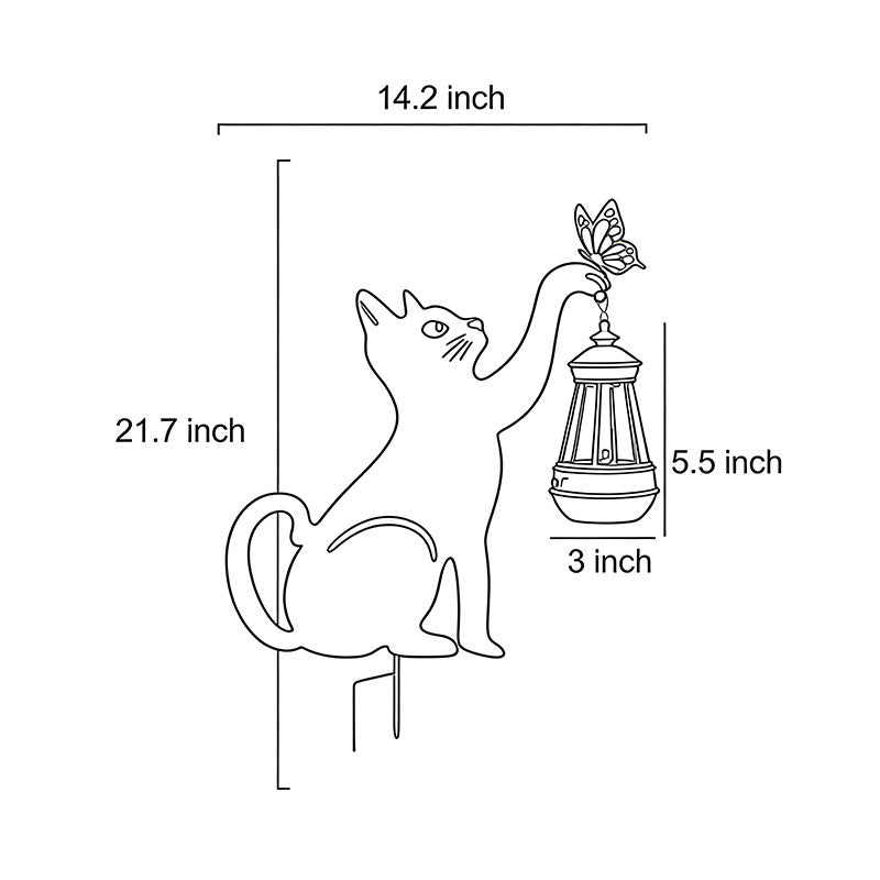 Solar Cat Silhouette Garden Stake Light Black Metal Hanging Lantern IP55 3000K Warm White Left Right or Dual Position