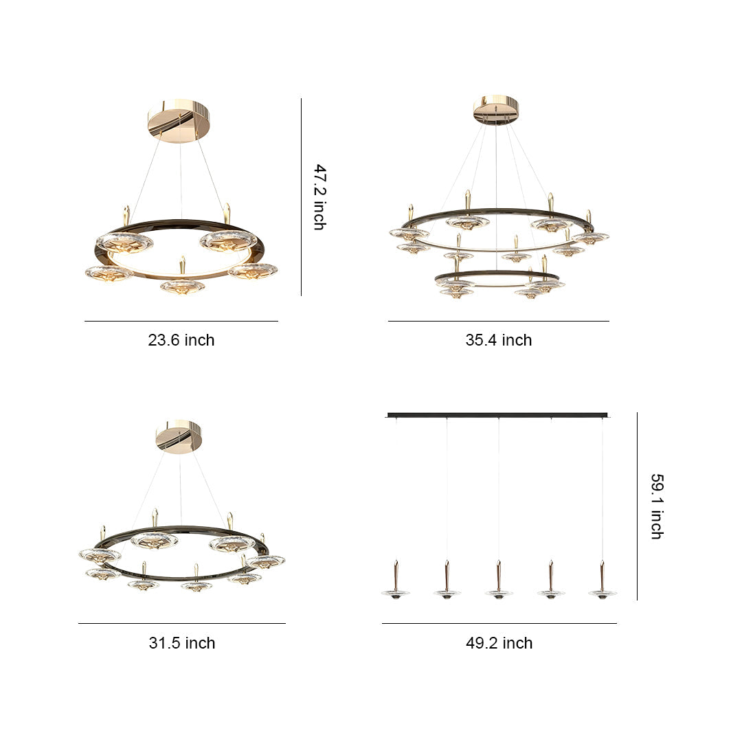 Crystal Chandelier Terracotta Gold Pearl Black Crystal Round Drops Integrated LED 3-Step Dimming Modern Minimalist