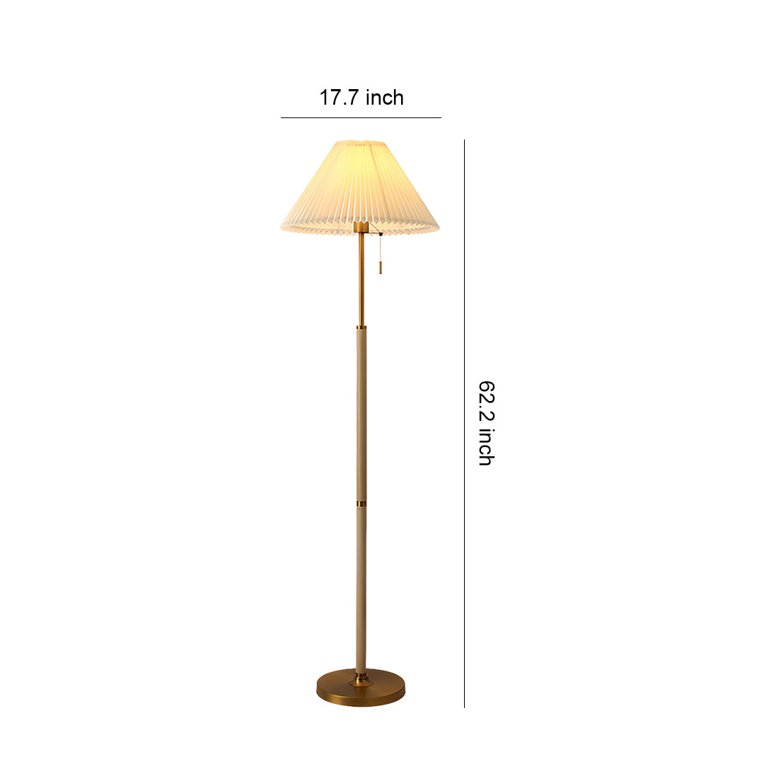 Modern Floor Lamp Solid Wood E27 LED Pleated Linen Shade Pull Chain Dimmable Remote Walnut Nordic American Country 62 Inch