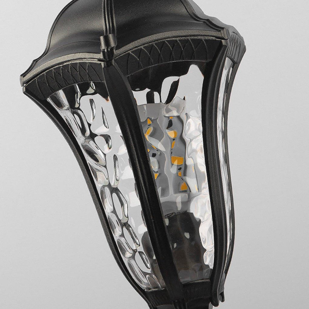 Retro Outdoor Lamp Post Black Iron Cracked PC Shade IP54 Romantic Villa Garden 33 Inch