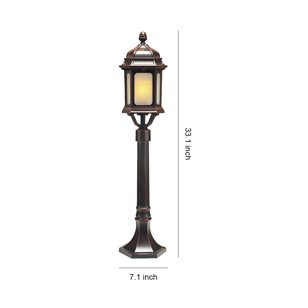 Classic Retro Path Post Light Aluminum Coffee Finish Glass E26 9W 3000K IP44 Hardwired Outdoor Pathway Courtyard Walkway