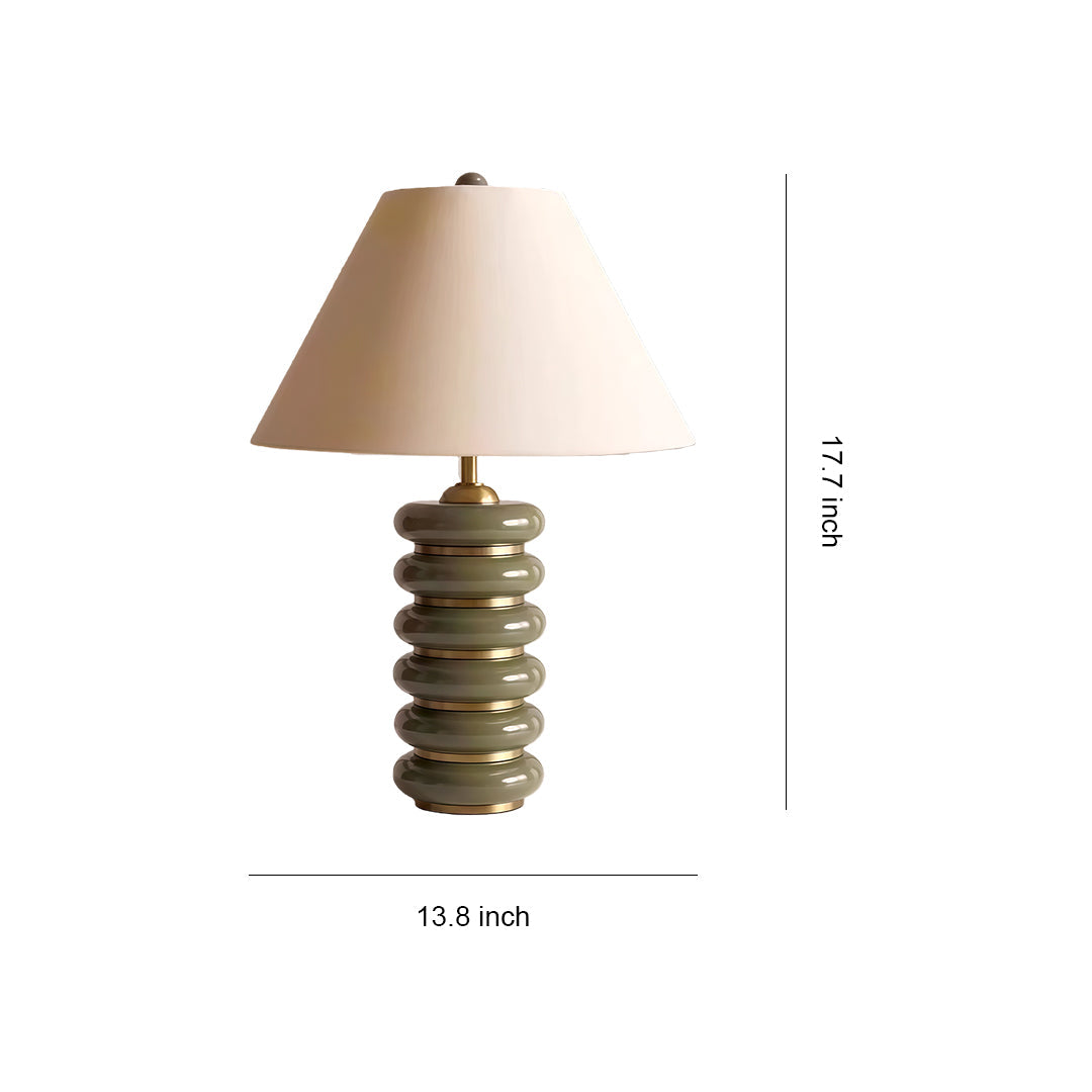 Retro Industrial Iron Table Lamp Stacked Ring Base Beige Fabric Shade E27 American Style Green White Wood 17.72 Inch