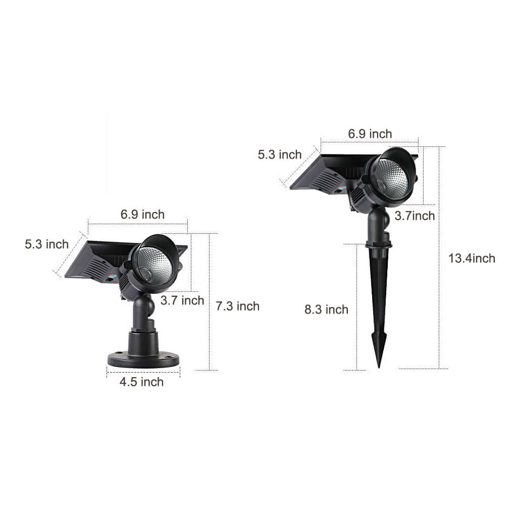 Solar Spotlight Outdoor Adjustable Aluminum LED 10W IP54 White Warm White RGB Dusk to Dawn Ground Spike or Base Mount Garden Tree Landscape
