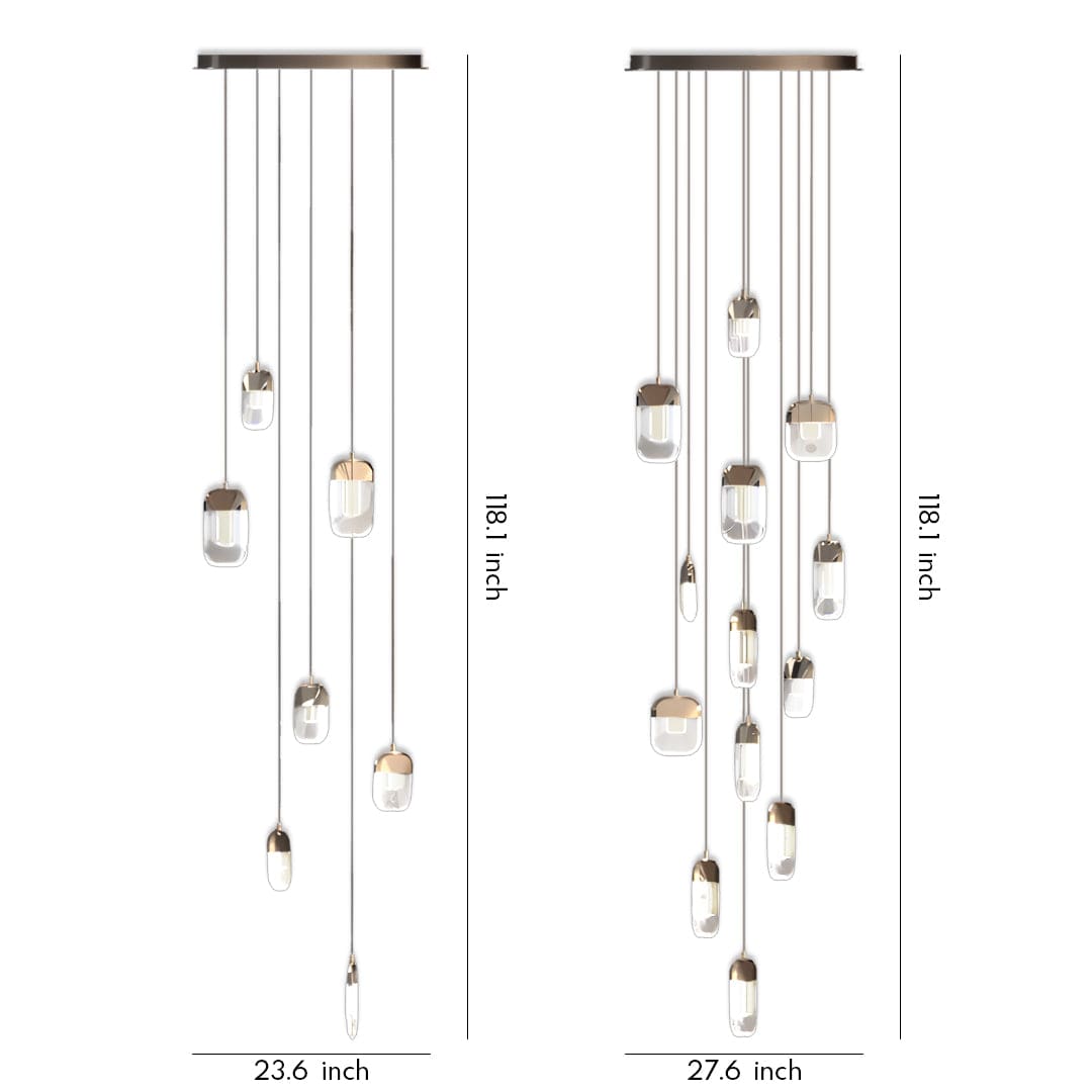 Staircase Chandelier Aluminium Crystal Vertical Linear 7-Head / 13-Head Integrated LED Gold Vintage 3-Step Colour Temperature | NordaLight