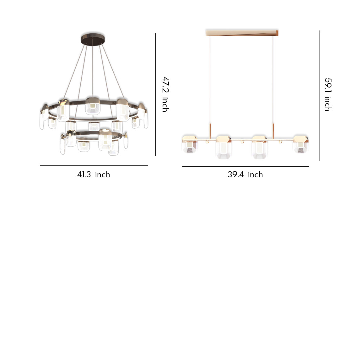 Italian Crystal Chandelier Gold Aluminum Clear Crystal Integrated LED 3-Step Dimming Minimalist