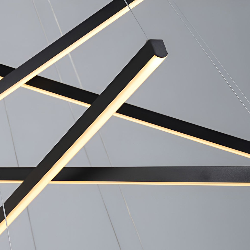 Geometric Linear LED Chandelier Black Iron Aluminium Dimmable 3000K–6000K Remote 4 Configurations