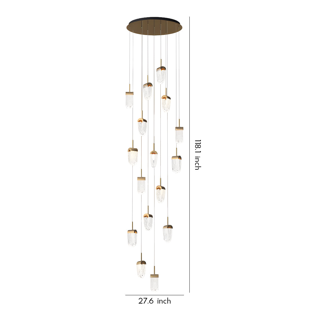 Staircase Chandelier Aluminum Acrylic Integrated LED 16-Head Gold Modern 3-Step Colour Temperature
