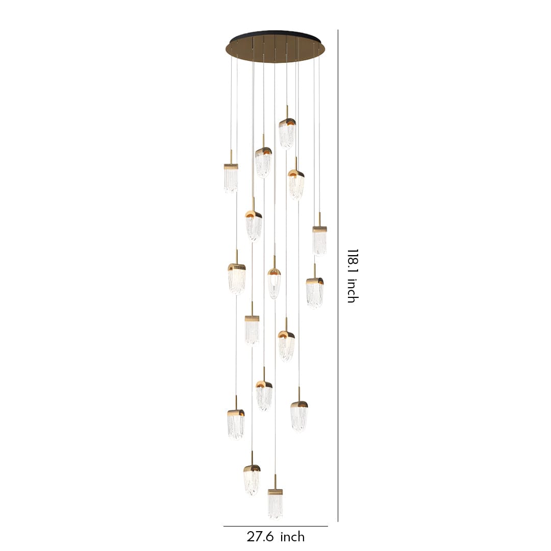 Staircase Chandelier Aluminum Acrylic Integrated LED 16-Head Gold Modern 3-Step Colour Temperature | NordaLight