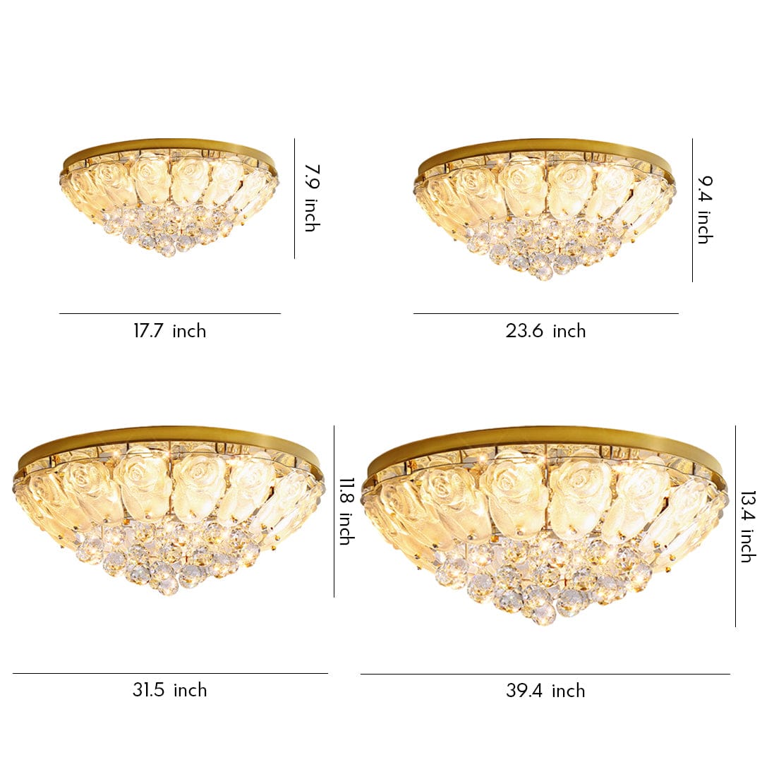 Multi-Tiered Cascading Crystal Drop Flush Mount in Gold Stainless Steel with 3-Step Colour Temperature in Four Sizes | NordaLight