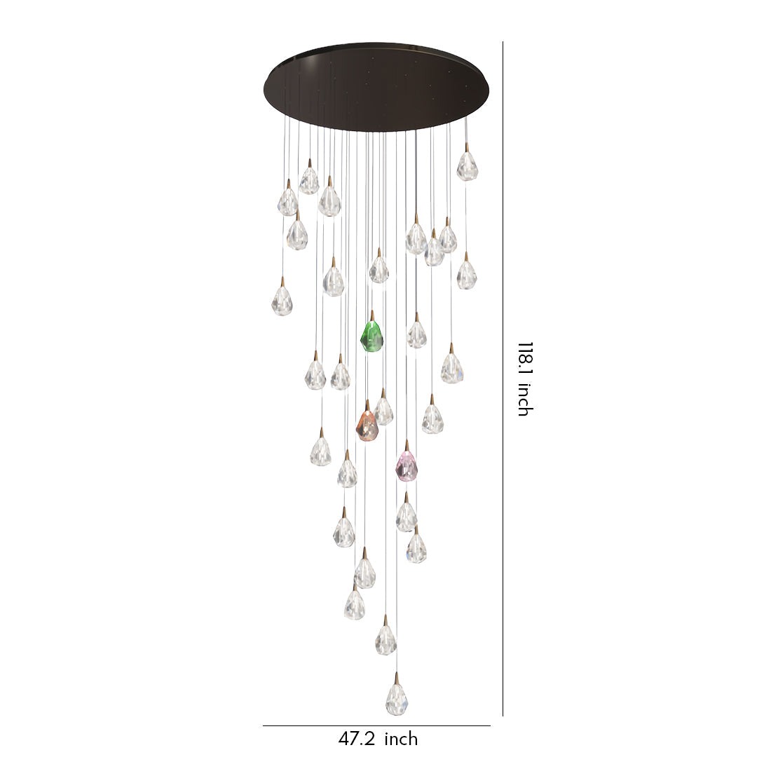 Staircase Chandelier Gold Crystal 30-Head 3D Matrix LED 3000K 4500K 6000K
