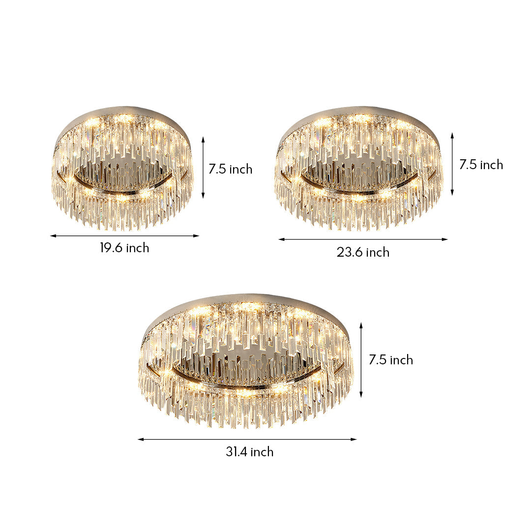 K9 Crystal Multi-Head Flush Mount Silver Three Sizes High CRI E14