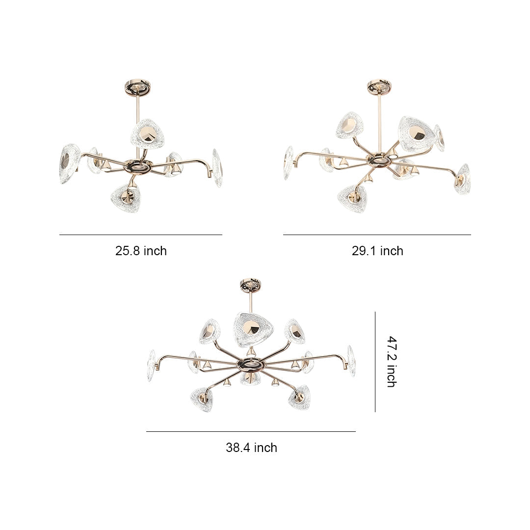 Crystal Petal Chandelier Terracotta Gold Aluminium Full-Spectrum LED 3-Step CCT Mid-Century Vintage 6/8/10 Head