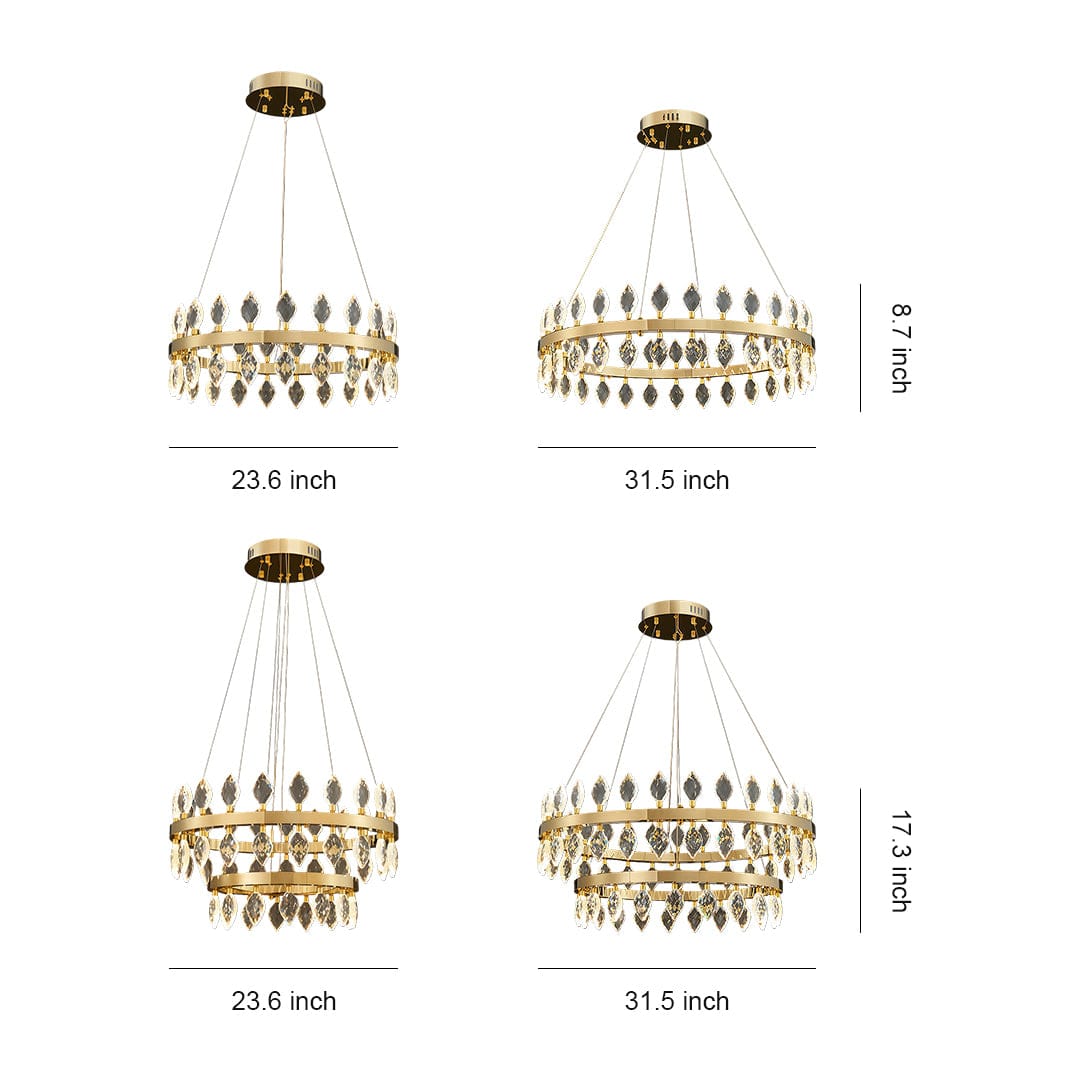 Crystal Chandelier Iron Gold Italian Style G4 Tri-Color Single Double Layer Halo Ring | NordaLight