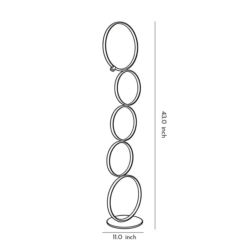 Modern Floor Lamp LED 5 Stacked Ring Circles Touch Dimmable Aluminum Silica Gel Black White Living Room Bedside 43 Inch | NordaLight