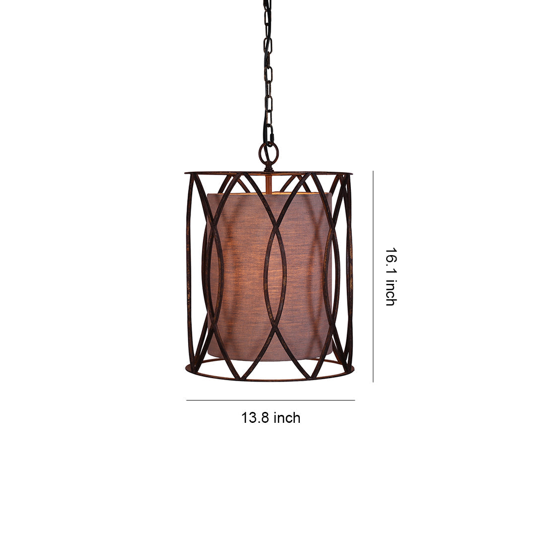 Black Industrial Pendant Light Caged Cast Iron Linen Fabric Shade E12 Kitchen Island Dining Room 14 Inch