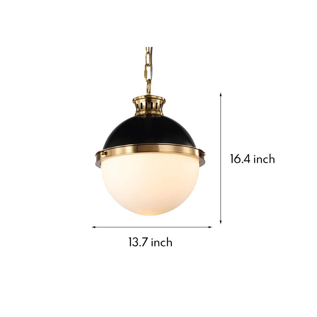Glass Globe Ball Pendant Light American Industrial Black Iron Opal E26 Kitchen Island Dining Room 13.7 Inch