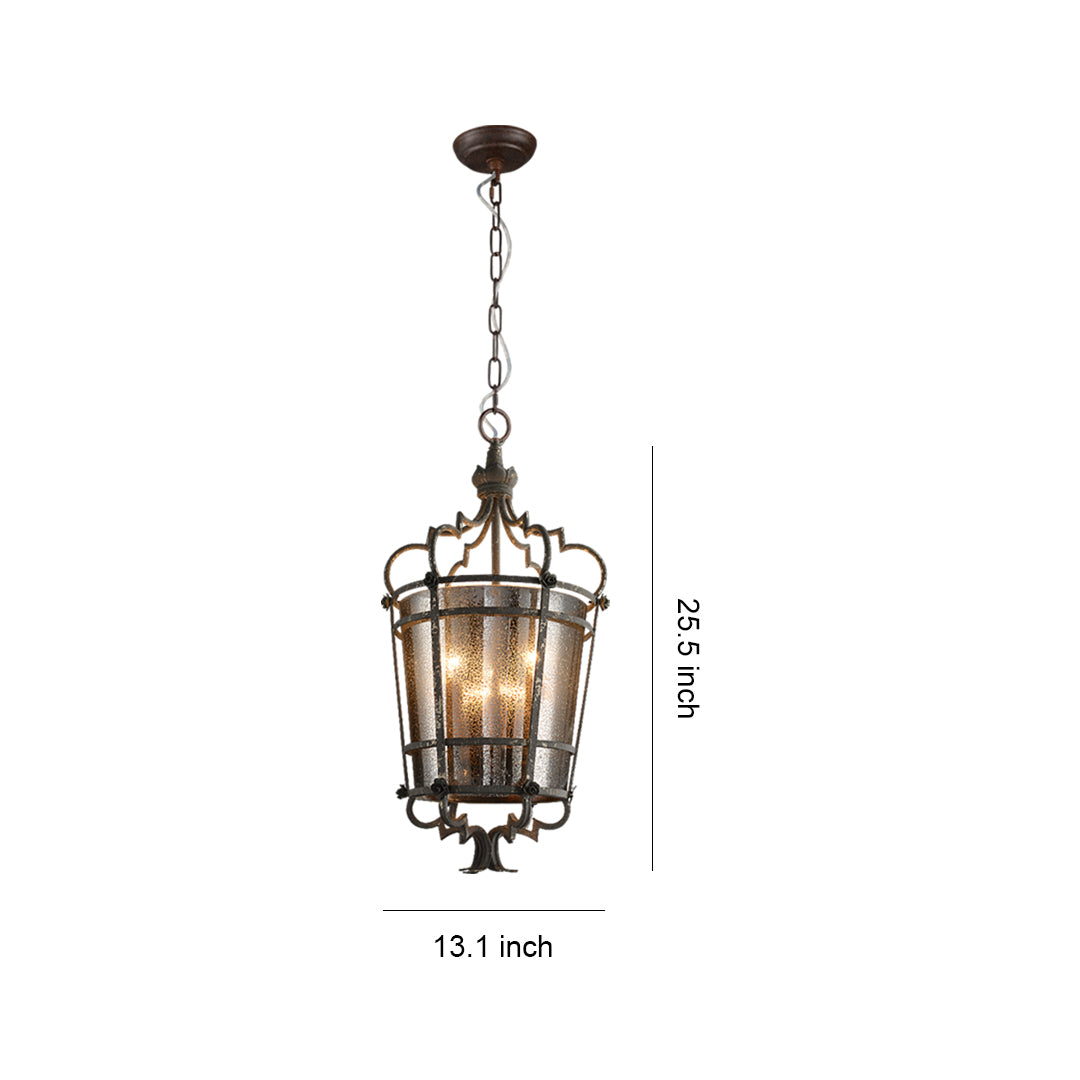 Italian Gothic Lantern Pendant Antique Bronze Iron 3-Light Transparent Glass E12 Dining Foyer
