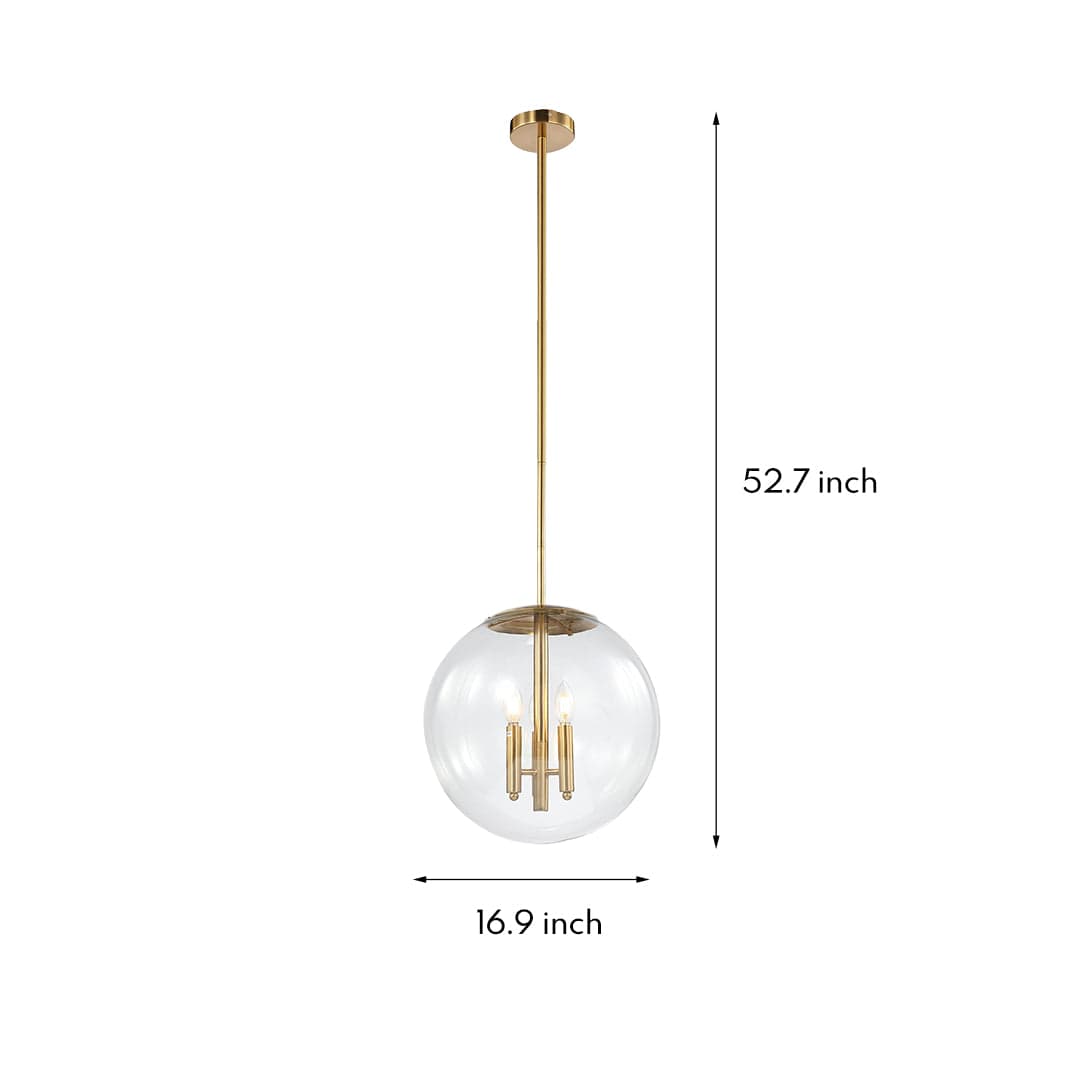 Clear Globe Pendant Light Modern Transparent Glass Gold Brass E12 3-Light Kitchen Island Dining Room 17 Inch | NordaLight