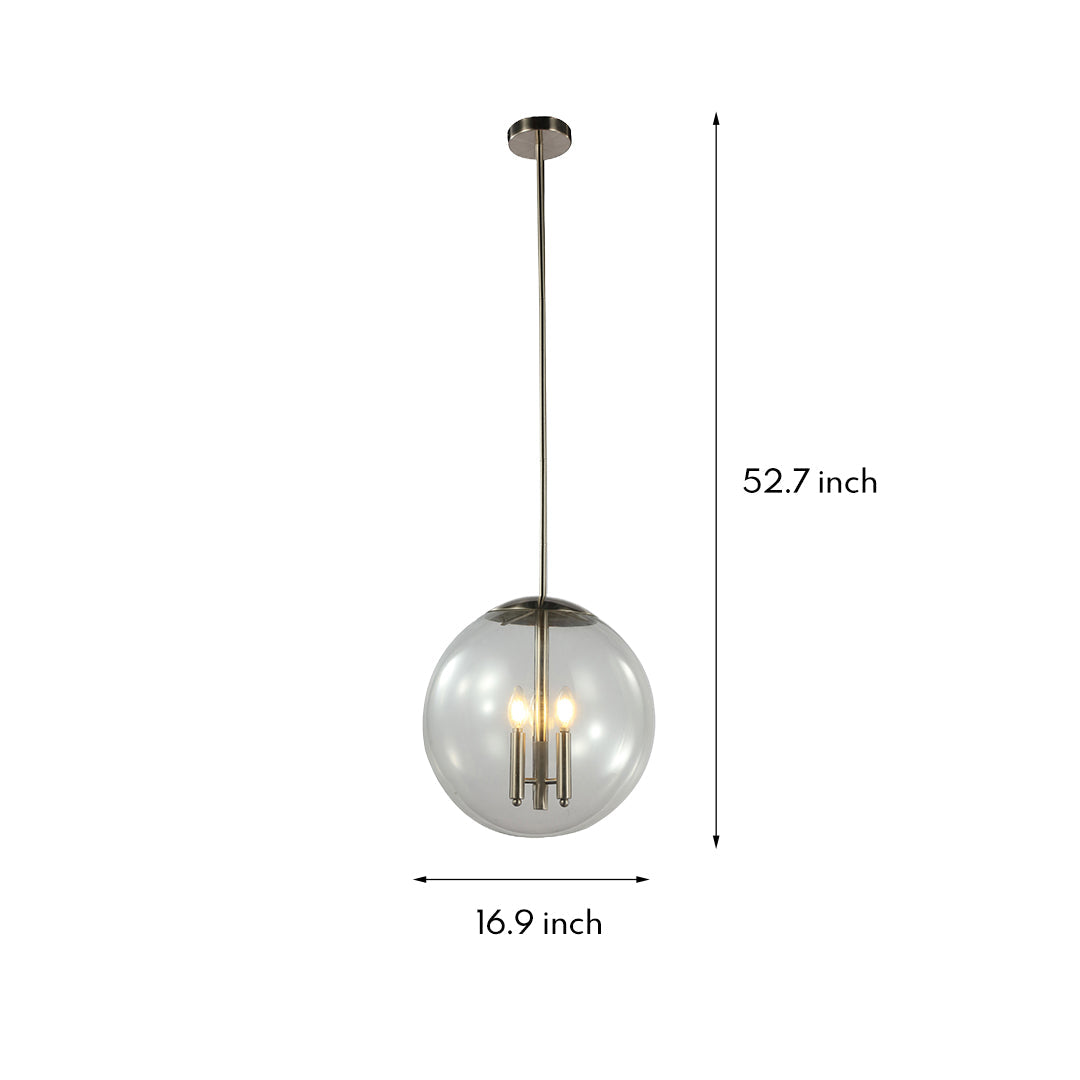 Glass Orb Pendant Light Modern Transparent Clear Globe Silver Nickel E12 3-Light Kitchen Island Dining Room 17 Inch