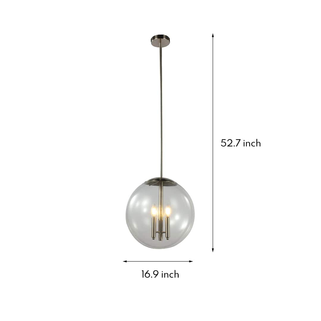 Glass Orb Pendant Light Modern Transparent Clear Globe Silver Nickel E12 3-Light Kitchen Island Dining Room 17 Inch | NordaLight