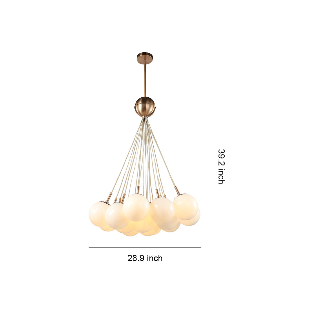 Gold Frame Bubble Glass Chandelier with Transparent Glass Spheres on Fine Suspension Arms