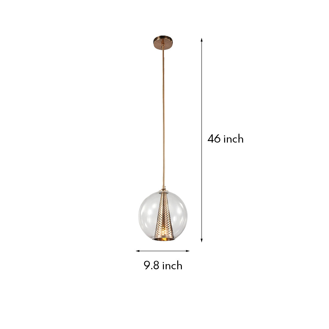 Glass Ball Pendant Light Italian Minimalist Clear Glass Perforated Copper Brass Cone E26 Dining Room 10 Inch