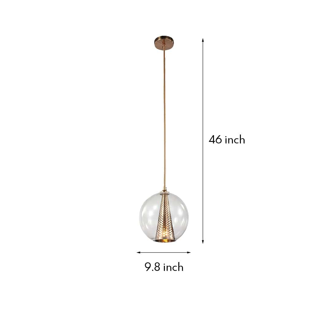 Glass Ball Pendant Light Italian Minimalist Clear Glass Perforated Copper Brass Cone E26 Dining Room 10 Inch | NordaLight