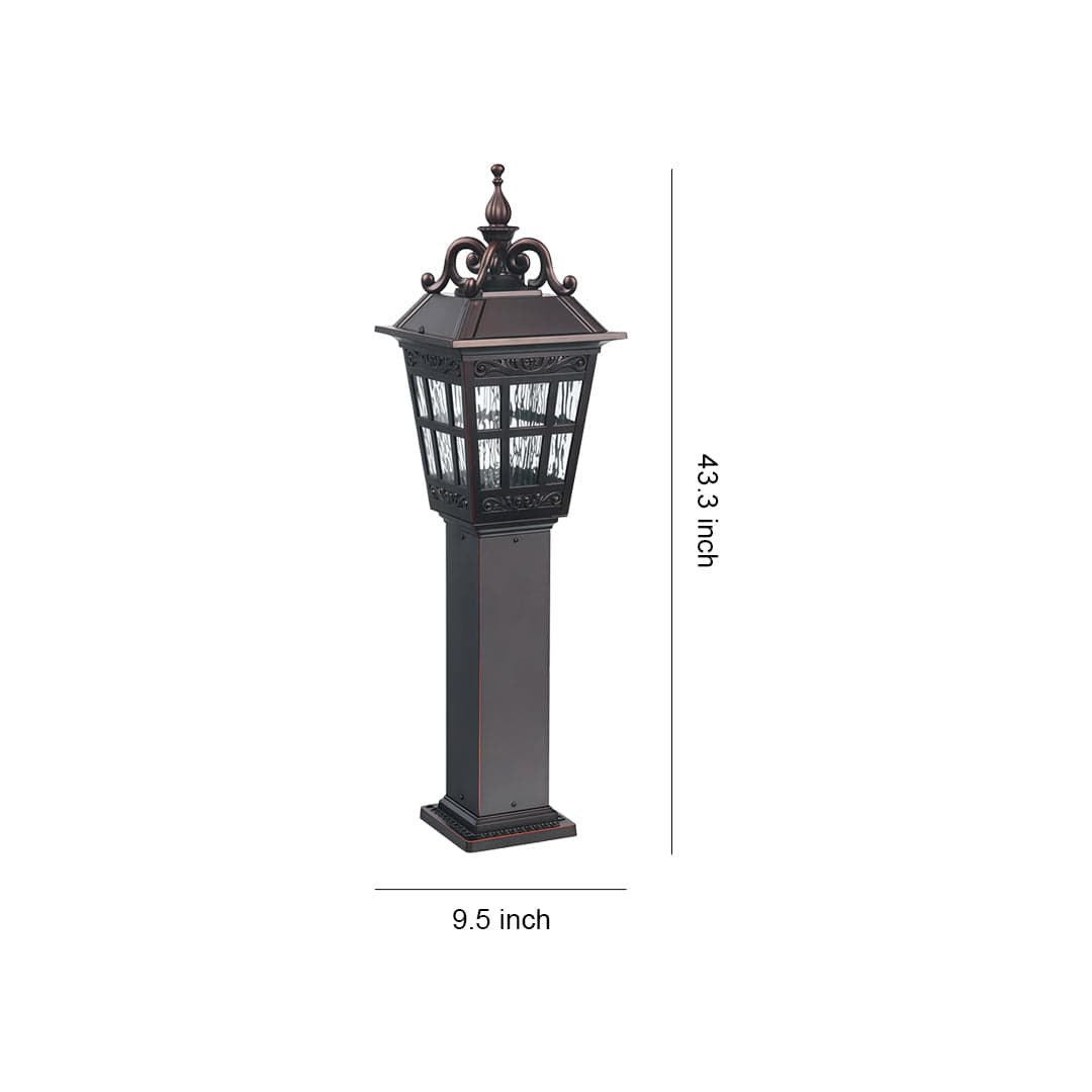 European Style External Post Light Coffee Aluminum Glass Lantern 12W 43 Inch Courtyard Garden | NordaLight